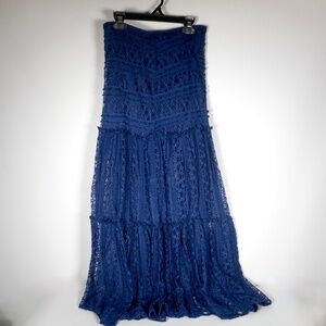 Miami Sapphire Blue Sz XS S Tiered Lace Maxi Skirt FLAW Zip Boho